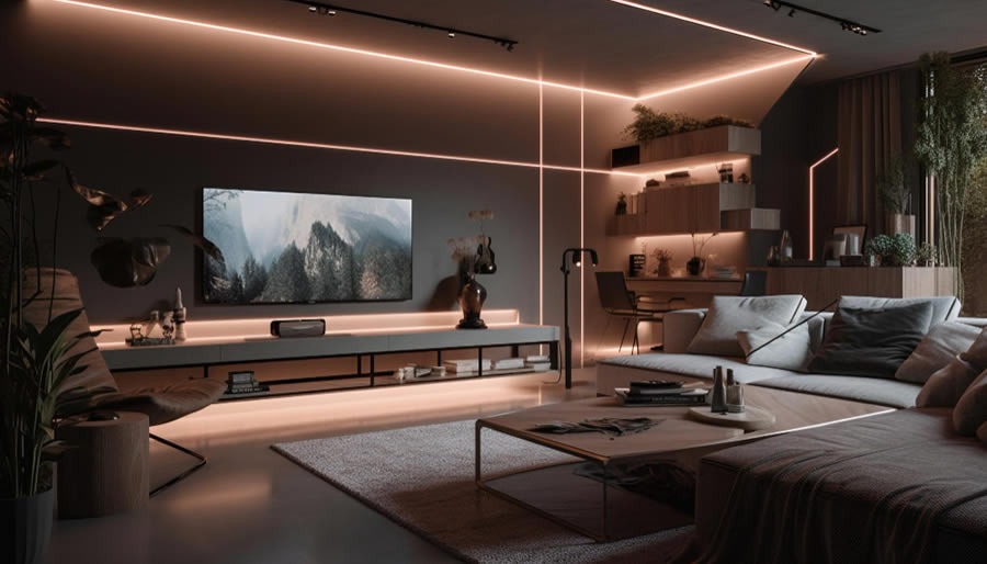 Loft moderno de luxo com painel para TV | Foto gerada por IA
